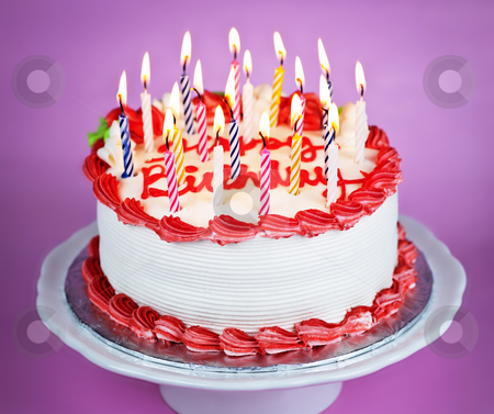 Birthday Cake with Lit Candles